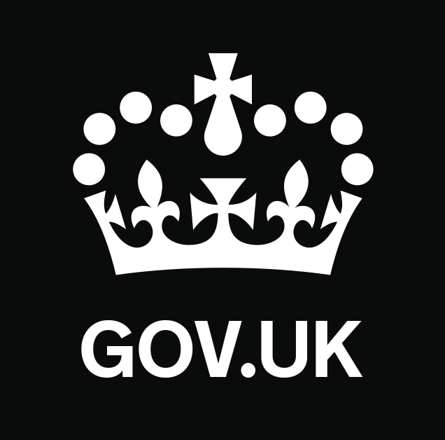 gov.uk logo - a crown with gov.uk underneath. White text on a black background