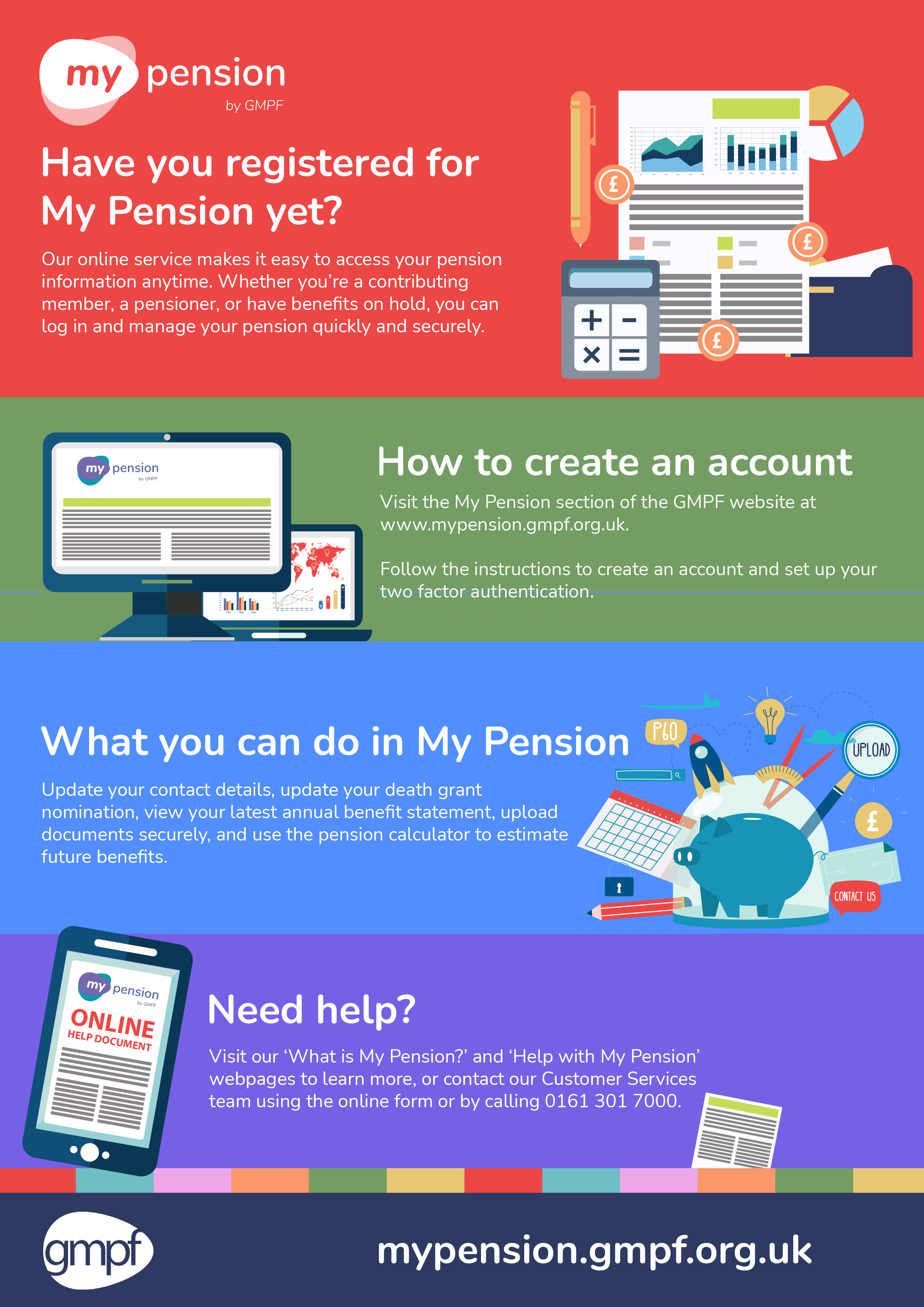 My Pension promotional poster for employers — registration, account features and help