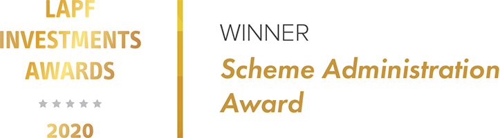 Reads "LAPF Investments Awards 2020. Winner Scheme Administration Award.